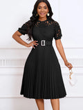 Women's Dress 2025 New Short-Sleeved Lace Splicing Folded African Dress Dress