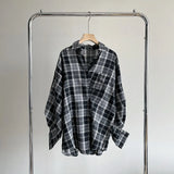 Women's Brushed Diagonal Button Plaid Blouse Long Sleeve Loose Casual