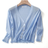 Summer Cardigan Knitted Loose Autumn Coat V-Neck Button Cardigans Women Knitwear Women Short Tops New All-match