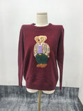 New Women's Bear Embroidered Retro Body Sweater College Style Knitted Shirt