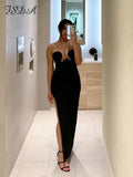 V Neck Strapless Midi Dress Women Black Sexy Sleeveless 2022 Summer Club Bodycon Dress Party Elegant Evening Off