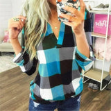 Size Women's Blouse Shirts Autumn Long Sleeve V-neck Loose Tops Elegant Ladies Office Blouses Womens Plaid Tops and