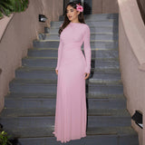 Autumn And Winter New Fashion Temperament Solid Color Collar Long Sleeve Folded Dress Dress
