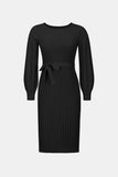 Neck Tie Waist Pleated Sweater