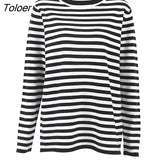 Classic Women Stripe Tee Shirt Casual Print Oversized Knitted Top O-Neck Long Sleeve Tops And Blouse Fashion
