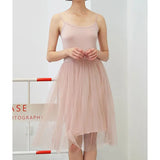 Sexy Patchwork Mesh Dress For Women Round Neck Sleeveless Rise Waist Black Dresses Female Fashion New Clothing