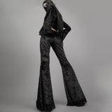 Goth High Waist Flared Pants Aesthetic Sexy Lace Patchwork Women's Pants Vintage Elegant Velvet Christmas