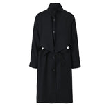 Women Black Back Button Big Size Long Trench New Lapel Long Sleeve Loose Fit Windbreaker Fashion Spring Autumn 2023