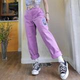 Graduation party gift Harajuku Cartoon Pattern Women's Pants Y2k High Waist Vintage Straight Purple Trousers for Ladies Autumn Women Casual