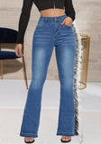 Blue High Waist Ruffle Patch Unique