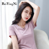Cotton V-neck Tshirt Female Korean Hipster Basic Short Sleeve T-shirt Women Harajuku Casual Vintage Tee Shirts