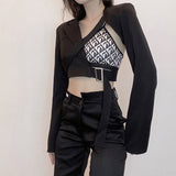 Graduation party Gothic Black Tops Coat For Women Punk Style Solid Irregular Jackets Autumn Winter Streetwear Sexy Hollow Out Jacket