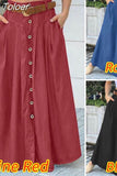 Maxi Skirts Fashion Women Elegant Button High Waist Midi Skirt Female Big Hem Casual Flare Pocket Button Long