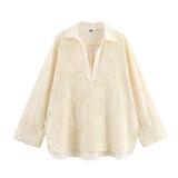 Fengxia New Women's Hollow Embroidery Shirt 4786105 Bermuda Shorts