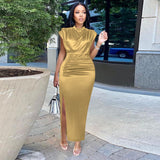 Dress Solid Dress High-Waist Temperament Commuter Red Composition Dress Long