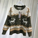 Women Clothing Christmas Thick Sweater New Korean Version Loose Vintage O-Neck Warm Pullovers Student Female