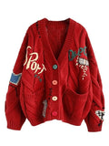 Oversized Embroidery Knit Cardigan-Outfit