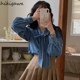 Shirt Top Female Blouses for Women Camisas De Mujer Bandage Bow Vintage Casual Blouse Shirts Fashion Korean Y2k