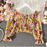 one-shoulder floral lace tie ruffled chiffon shirt female pleated was thin puff sleeve bottoming