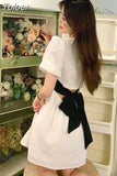 Woman Dress 2023 Vestidos De Mujer Square Collar Puff Sleeve Summer Robe Femme Chic Hollow Out Bandage Bow Sexy