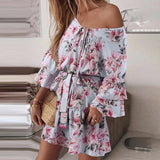 Bohemian Women Floral Printed Dress 2022 Celmia Summer Lace Up V Neck Beach Party Mini Vestidos Elegant Flared Sleeve