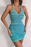 Stripe Halter Neck Backless Knit