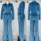 Tracksuit Winter Velvet Two Piece Set Zipper Jacket Top And Wide Leg Pants Sweatpants Matching Sets Casual Sport