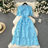 Spring Dress 2025 New Women's Spring And Autumn Heavy Industry Water-Soluble Lace Lace-In-Air Mid-Change Dress Vacation