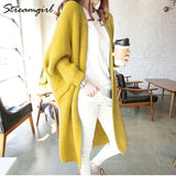 Sweater Cardigan Women Winter Cardigans Long Sweater Thick With Pocket Yellow Knitted Cardigan For Women Autumn