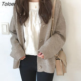Women Autumn Solid Single Breasted Cardigans V-neck Leisure Warm Loose Female Jumpers Knit Korean Simple Outwears