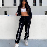 Rockmore Bone Rhinestone Women Sweatpants Casual Baggy Joggers Harem Pants Streetwear High Waist Cargo Trousers Grunge