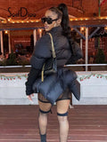 Black Woman Winter Coats 2023 Thick Warm Jacket Waist Down Cotton Padded Outwear with Belt Women's Parka Loose