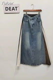 Fashion Women's Denim Skirt Spliced Design High Waist Button Side Split Contrast Color Skirts Spring 2023 Trend New