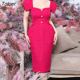 Tweed Dress Women Square Collar Puff Sleeve Elegant A-line Party Vestido Ladies Autumn Vintage Luxury Womens