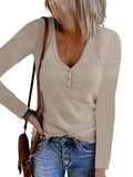 Autumn New Women's Button Vest Solid Color V-Neck Long-Sleeved T-Shirt