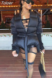 Black Woman Winter Coats 2023 Thick Warm Jacket Waist Down Cotton Padded Outwear with Belt Women's Parka Loose