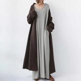 Women Spring Simple Casual Knitted Long Sleeve Sexy V-neck Large Hem Streetwear Loose Vestido De Mujer Maxi Long