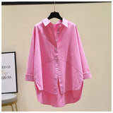 Spring Women's Oversized White Cotton Shirts Women Long Sleeves Loose Tops Plus Size Green Elegant Casual Blouse Blue
