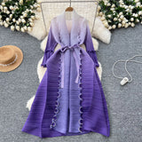 Strap Long Three-Home Folded Coat Female Fashionable Gradient Wood Ear Pressure