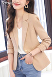 Women Office Lady Streetwear Korean Simple Elegant All-match Solid Long Sleeve Single Breasted Chic Lapel Collar Blazer
