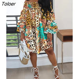 Off Shoulder Loose Dress 3XL Women Casual Long Sleeve Slash Neck Ruffles Fashion Print Dress 2022 Autnmn Woman Dresses