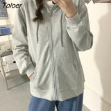 Pure Color Red Purple Zip-up Hoodies Women Fashion Casual Hooded Female Sweatshirt Autumn Thin Streetwear Girls