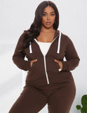 Plus Size Contrast White Zipper Long Sleeve Hoodies And Pant