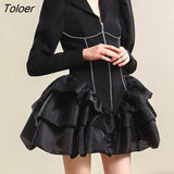 Ball Gown Dress Women Black Diamond Embroidery Long-sleeve High Waisted Bodycon Dress Gothic Summer Party