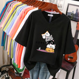 100% Cotton Plus Size T Shirt Anime Short Sleeve Women's Top 2023 Summer Couple Loose Oversized T Shirts Japanese
