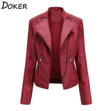 Winter Pu Faux Leather Jackets Women Long Sleeve Zipper Slim Motor Biker Leather Coat Female Outwear