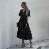Dress Women Summer Casual Polka-dot Floral Print Midi Sundresses Black Elegant Fitted Clothing 2020 Red Dresses For