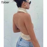 Knitted Sexy Backless Turtleneck Women Sweaters Green Sleeveless Asymmetrical Tank Tops Women Spring Skinny Fashion