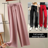 Slacks Women's Loose Summer Long Pants Soft Ice Silk Full-Length Black Wide Leg Pants Women Khaki High Waisted