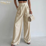 Fashion Beige Women Pants 2022 Casual Loose Office Lady High Waist Pants Elegant Chic Irregular Pleated Female